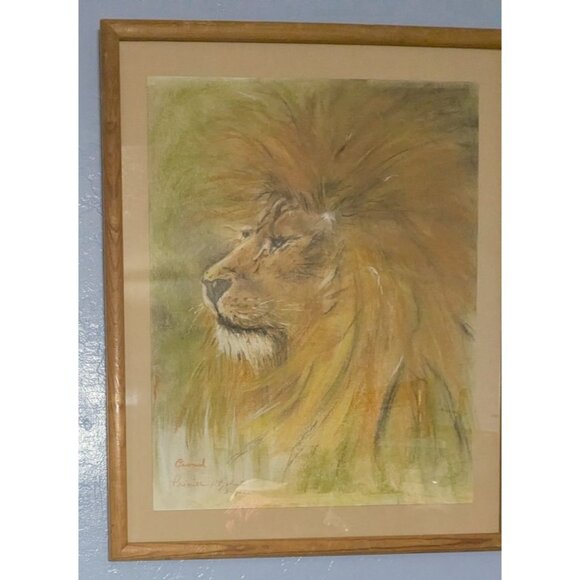 Lion Pastel Drawing by Priscilla P. Forster 5-14-02 Framed Wood Frame Glass - Picture 12 of 15